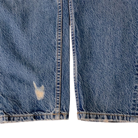 Zara Ultra High Rise Busted Right Knee Distressed Faded Wash Tapered Leg Jeans 4 - Picture 4 of 7